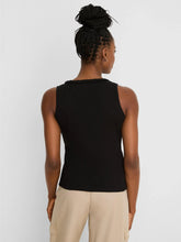 Load image into Gallery viewer, NZT BY NIC+ZOE RUFFLE NECK COTTON SLUB LAYER TANK - BLACK ONYX