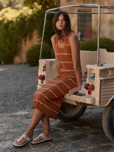 Load image into Gallery viewer, VARLEY YUNA SCALLOP KNIT DRESS - CARAMEL CLAY/ANISE FLOWER