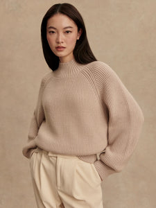 VARLEY MARTINA HIGH-NECK RIB KNIT - CEMENT