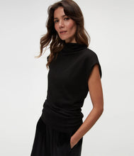 Load image into Gallery viewer, MICHAEL STARS REESE SHINE POWER SHOULDER TOP - BLACK
