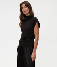 Load image into Gallery viewer, MICHAEL STARS REESE SHINE POWER SHOULDER TOP - BLACK
