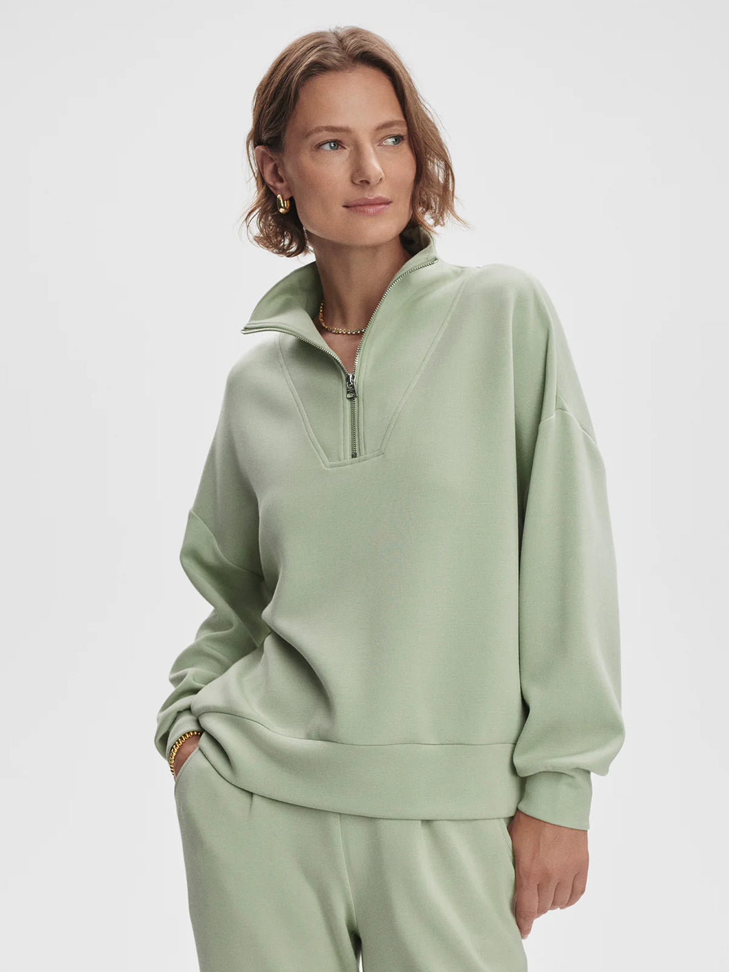 VARLEY HAWLEY HALF-ZIP SWEAT - SNOW SAGE