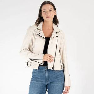 MAURITIUS BITA RF LEATHER JACKET - OFF WHITE