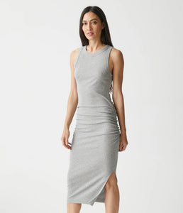 MICHAEL STARS WREN RIBBED MIDI DRESS - HEATHER GREY