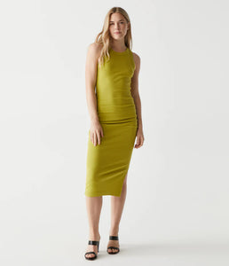 MICHAEL STARS WREN RIBBED MIDI DRESS - SNOW PEA