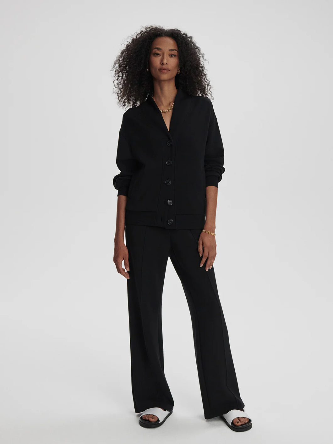 VARLEY CELESTE BUTTON THROUGH SWEAT - BLACK