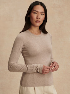 VARLEY EDNA LONG SLEEVE FITTED TEE - TAUPE MARL