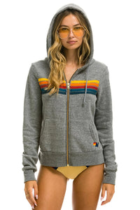 AVIATOR NATION 5 STRIPE HOODIE - HEATHER GREY