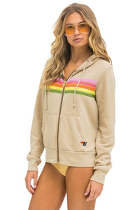 AVIATOR NATION 5 STRIPE HOODIE - SAND // PINK // GREEN