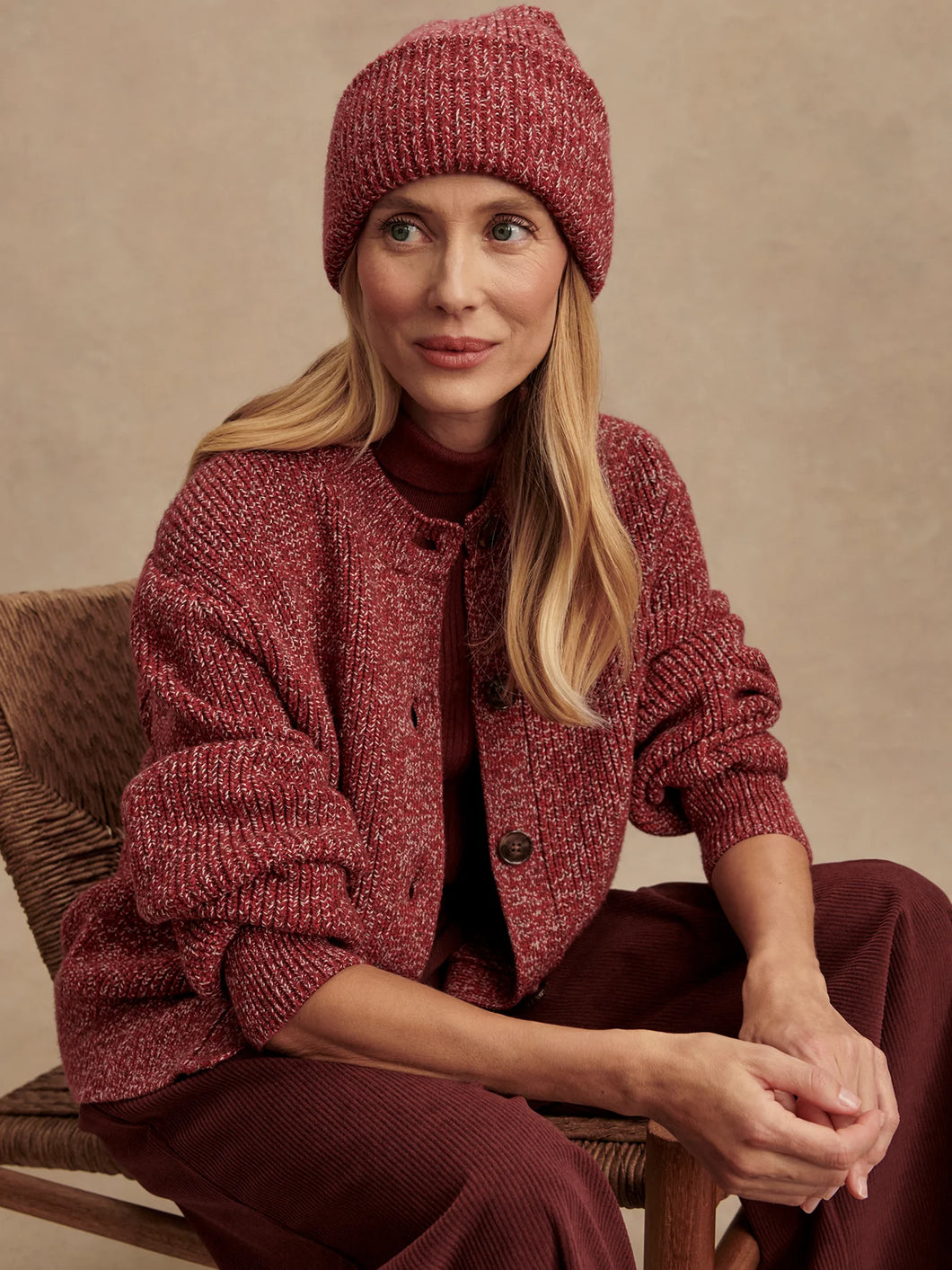 VARLEY PATRICIA RIB CARDIGAN - RED FLECKED