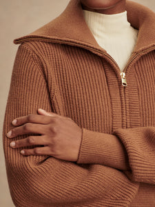 VARLEY MAURA HALF-ZIP RIB KNIT - CARAMEL PECAN