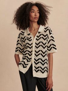 VARLEY ANAIS CROCHET POLO SHIRT - BIRCH