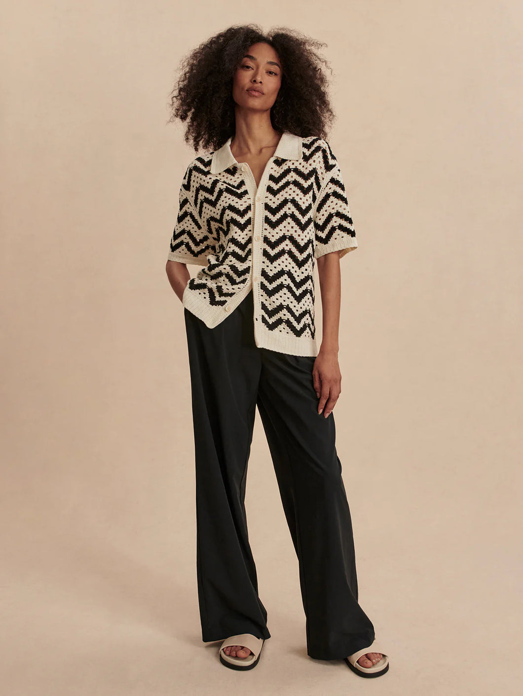VARLEY ANAIS CROCHET POLO SHIRT - BIRCH