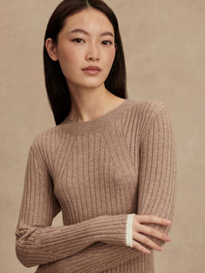 VARLEY AXEL RIB KNIT MIDI DRESS - LIGHT TAUPE MARL