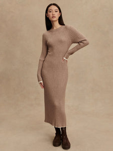 VARLEY AXEL RIB KNIT MIDI DRESS - LIGHT TAUPE MARL