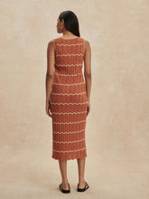 Load image into Gallery viewer, VARLEY YUNA SCALLOP KNIT DRESS - CARAMEL CLAY/ANISE FLOWER
