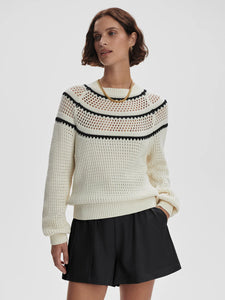 VARLEY PADBURY POINTELLE KNIT SWEATER - EGRET