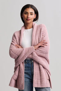 BAREFOOT DREAMS COZYCHIC COTTON TONAL PLAID BLANKET WRAP - TEABERRY