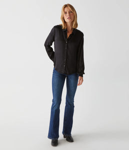 MICHAEL STARS MEREDITH SATIN BUTTON DOWN SHIRT - BLACK