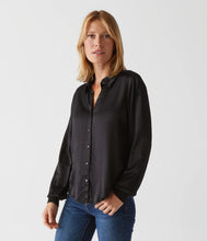 Load image into Gallery viewer, MICHAEL STARS MEREDITH SATIN BUTTON DOWN SHIRT - BLACK
