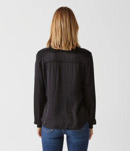 MICHAEL STARS MEREDITH SATIN BUTTON DOWN SHIRT - BLACK