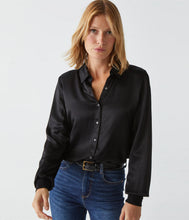 Load image into Gallery viewer, MICHAEL STARS MEREDITH SATIN BUTTON DOWN SHIRT - BLACK
