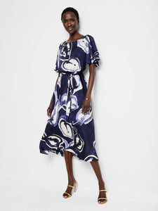 NIC+ZOE WATERCOLOR VINES JENI DRESS - INDIGO MULTI