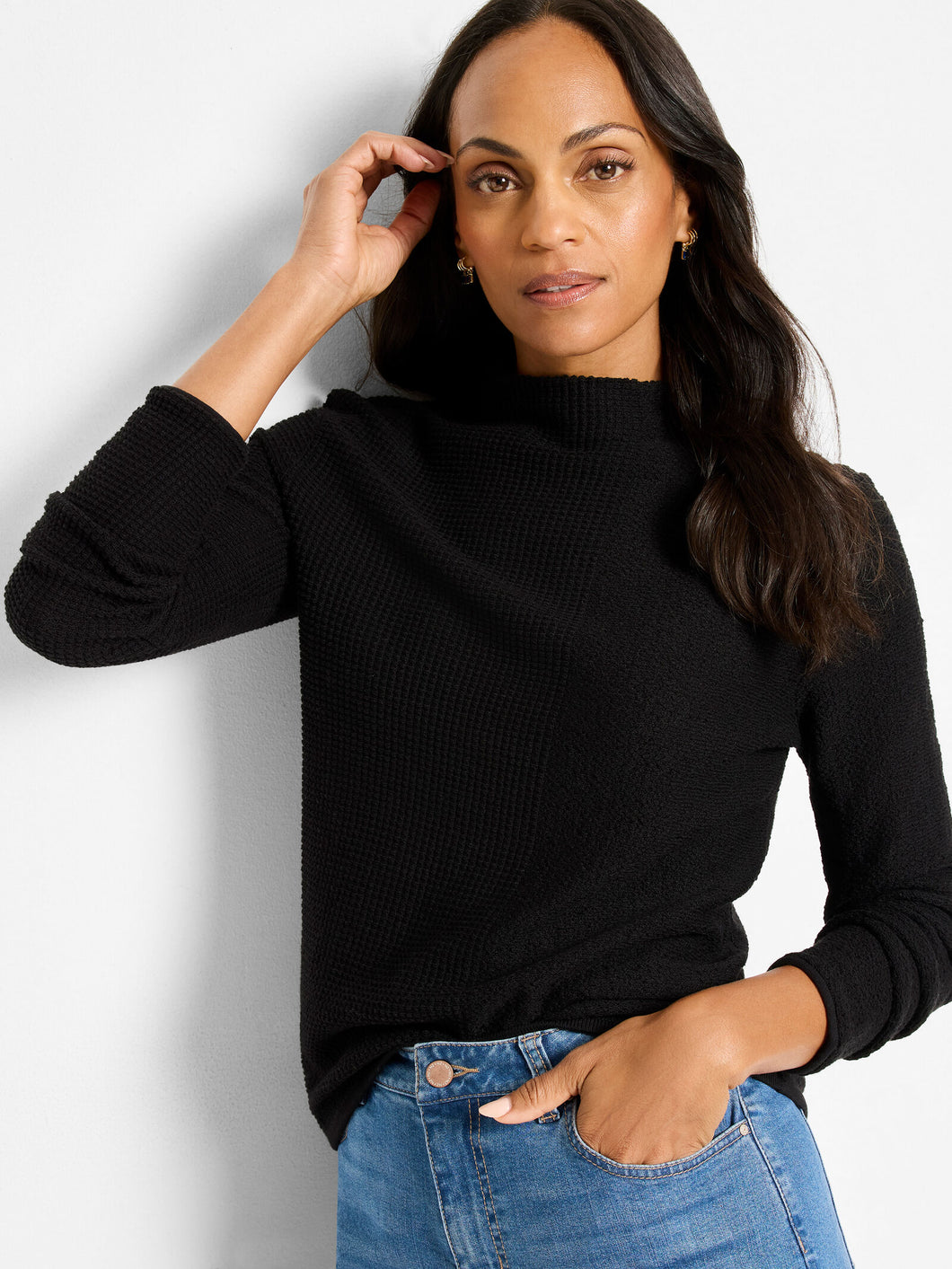 NIC+ZOE PIXEL KNIT SWEATER - BLACK ONYX