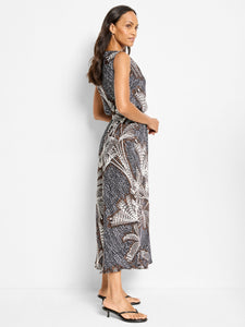 NIC+ZOE DOTTY PALMS BOAT NECK BIANCA DRESS - BLACK MULTI