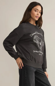 Z SUPPLY BRONC EMBROIDERED SUNDAY SWEATSHIRT - BLACK SAND