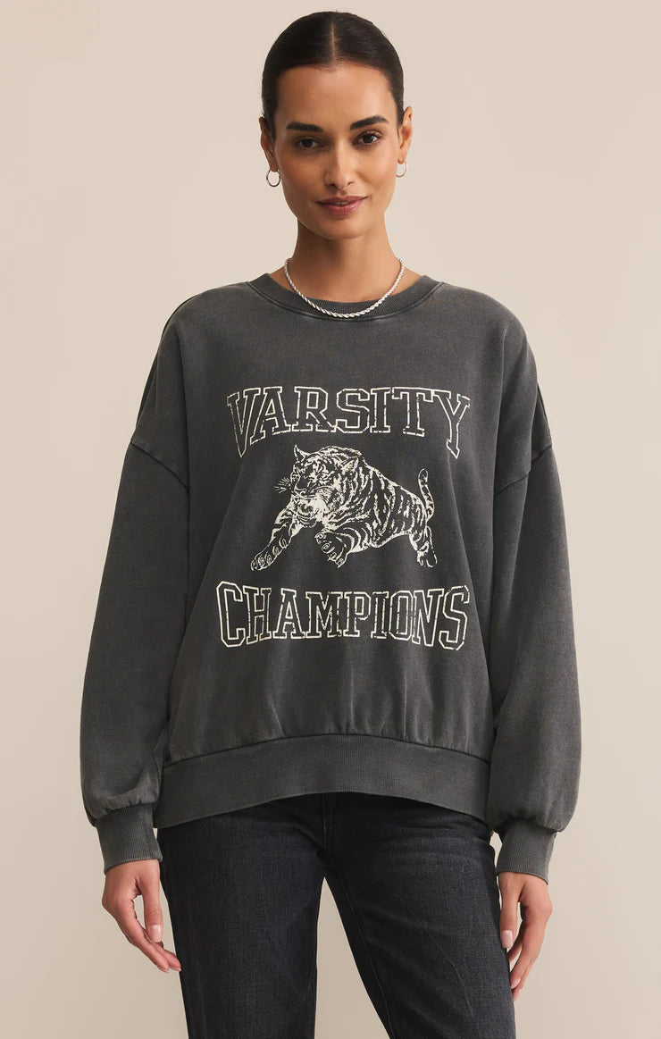 Z SUPPLY VARSITY SUNDAY SWEATSHIRT - BLACK SAND