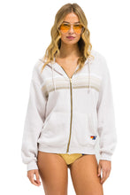 Load image into Gallery viewer, AVIATOR NATION 5 STRIPE RELAXED ZIP HOODIE - DOVE GREY // WHITE // GREY
