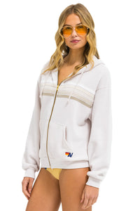 AVIATOR NATION 5 STRIPE RELAXED ZIP HOODIE - DOVE GREY // WHITE // GREY