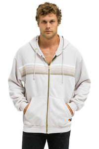 AVIATOR NATION 5 STRIPE RELAXED ZIP HOODIE - DOVE GREY // WHITE // GREY