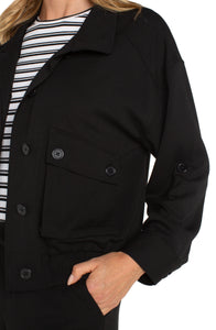 LIVERPOOL UTILITY JACKET WITH CINCH HEM - BLACK