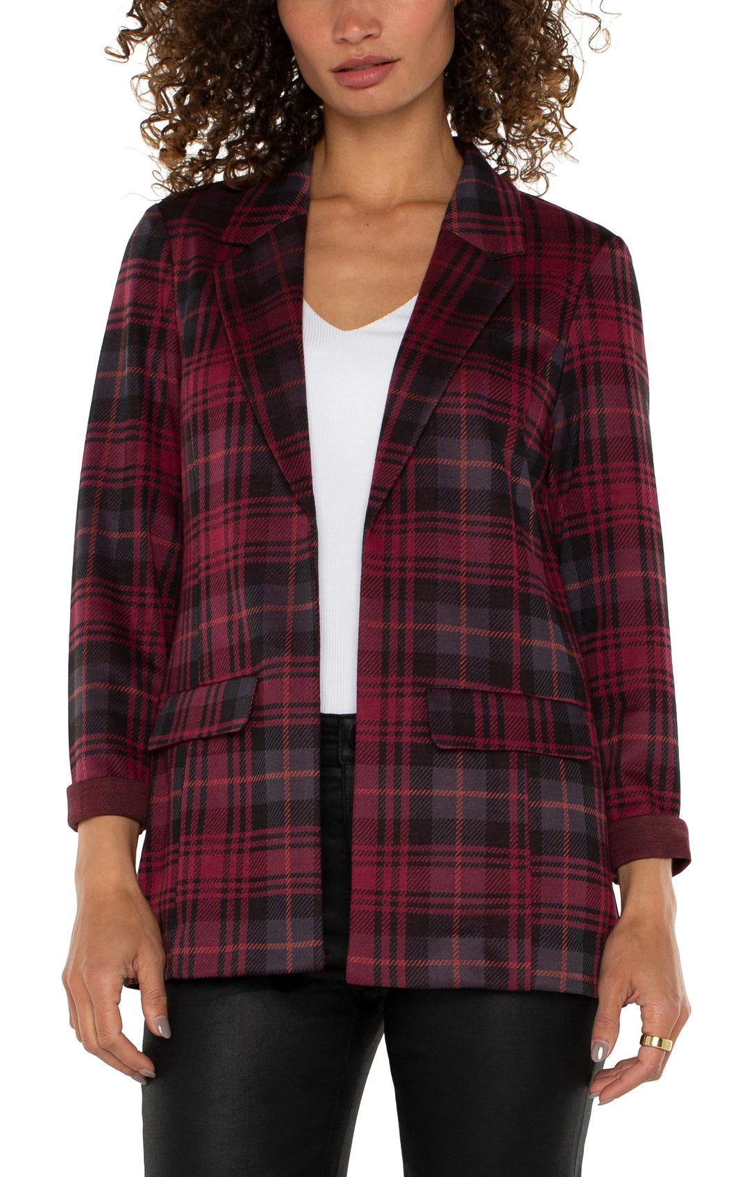 LIVERPOOL BOYFRIEND BLAZER - BLACKBERRY TARTAN PLAID