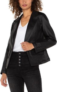 LIVERPOOL NOTCH COLLAR ONE BUTTON BLAZER - COATED BLACK