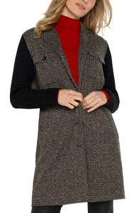 LIVERPOOL COATIGAN WITH SWEATER SLEEVES - BLACK TAN HERRINGBONE