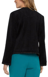 LIVERPOOL COLLARLESS JACKET WITH FRAYED EDGES - BLACK