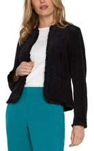 Load image into Gallery viewer, LIVERPOOL COLLARLESS JACKET WITH FRAYED EDGES - BLACK
