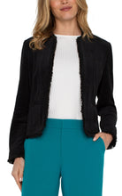 Load image into Gallery viewer, LIVERPOOL COLLARLESS JACKET WITH FRAYED EDGES - BLACK
