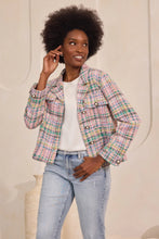 Load image into Gallery viewer, LIVERPOOL BUTTON FRONT BOXY SHACKET - TEA ROSE MULTI PLAID BOUCLE
