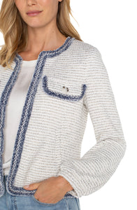 LIVERPOOL COLLARLESS JACKET - CREAM NAVY BOUCLE