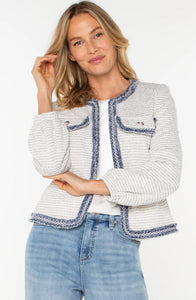 LIVERPOOL COLLARLESS JACKET - CREAM NAVY BOUCLE