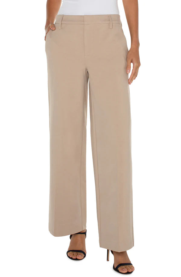LIVERPOOL KELSEY WIDE LEG TROUSER - BISCUIT TAN