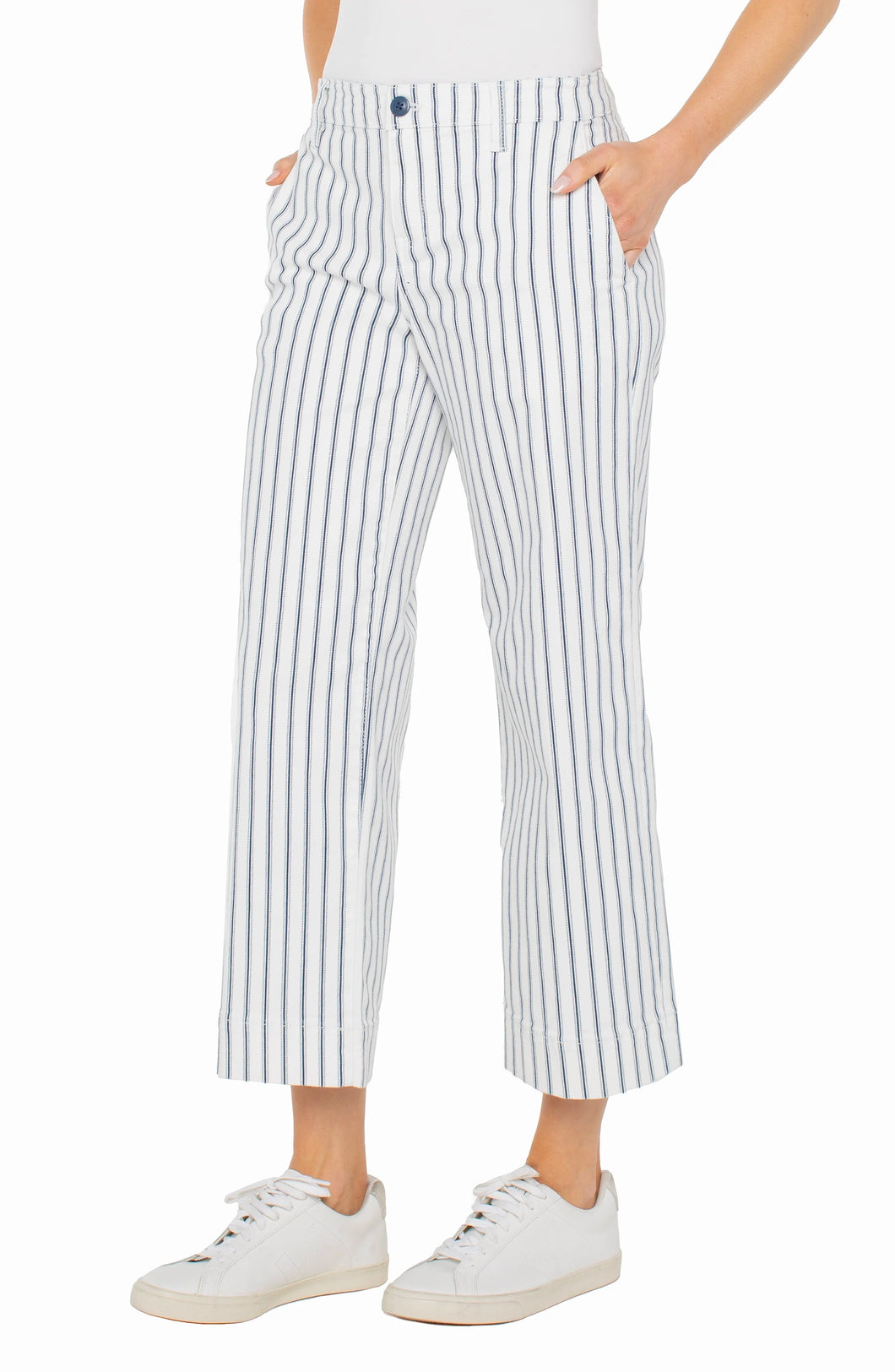 LIVERPOOL WIDE LEG CROP WITH PATCH POCKETS - VINTAGE INDIGO STRIPE