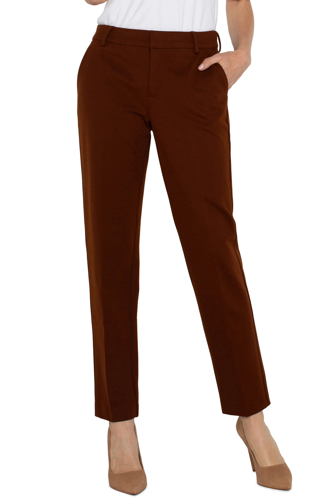 LIVERPOOL KELSEY KNIT TROUSER SUPER STRETCH - RICH MAHOGANY