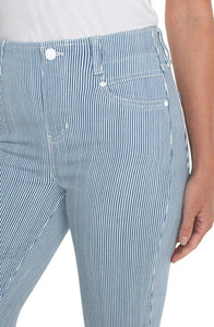 LIVERPOOL THE GIA GLIDER CROP FLARE TWISTED SEAM - CHAMBRAY STRIPE