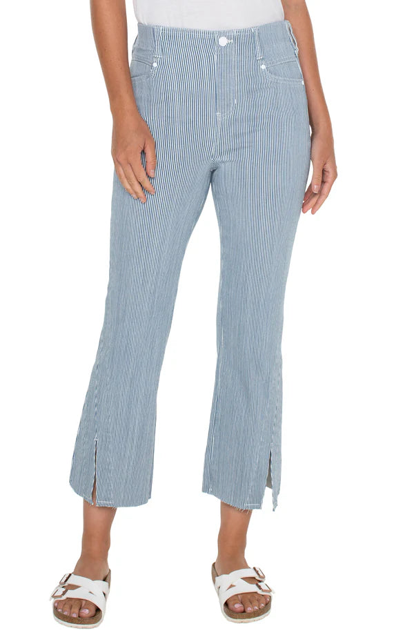 LIVERPOOL THE GIA GLIDER CROP FLARE TWISTED SEAM - CHAMBRAY STRIPE