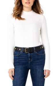 LIVERPOOL MOCK NECK LONG SLEEVE KNIT TOP - SNOW